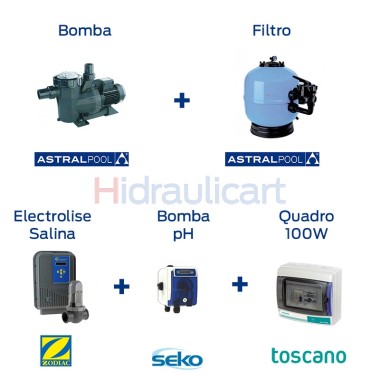 Pack Piscina 500, Bomba, Filtro, Electrolise, pH & Quadro